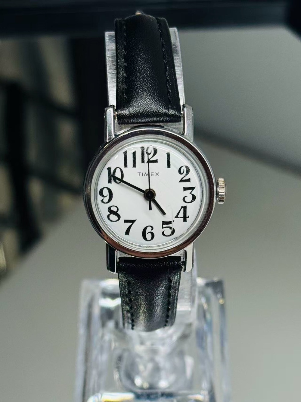 Vintage Timex Mechanical Hand-Winding Women Watch 25mm New Black Strap Running